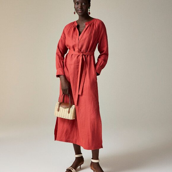 NWT J Crew Tall Cabana Dress in Linen Red sand Medium Tall - Picture 1 of 2